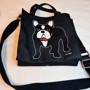Stylish Black Crossbody Bag with Dog Print